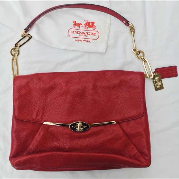 Authentic COACH Leather Bag Red & Gold Purse - Picture 1 of 8